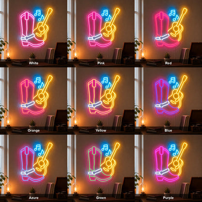 Cowboy Boot Guitar LED Neon Sign color grid