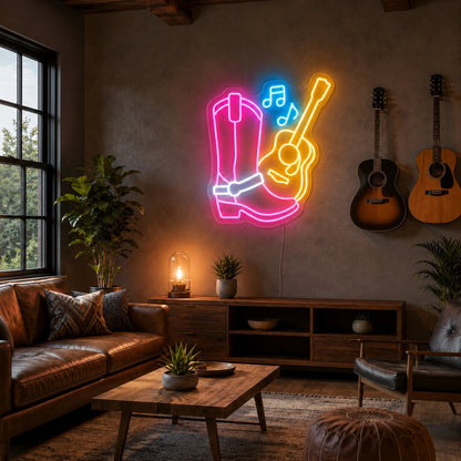 Cowboy Boot Guitar LED Neon Sign - Shineneon