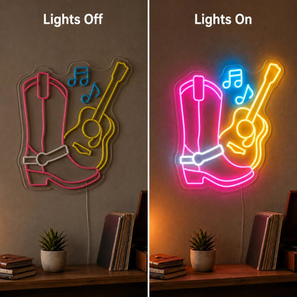 Cowboy Boot Guitar LED Neon Sign - Shineneon
