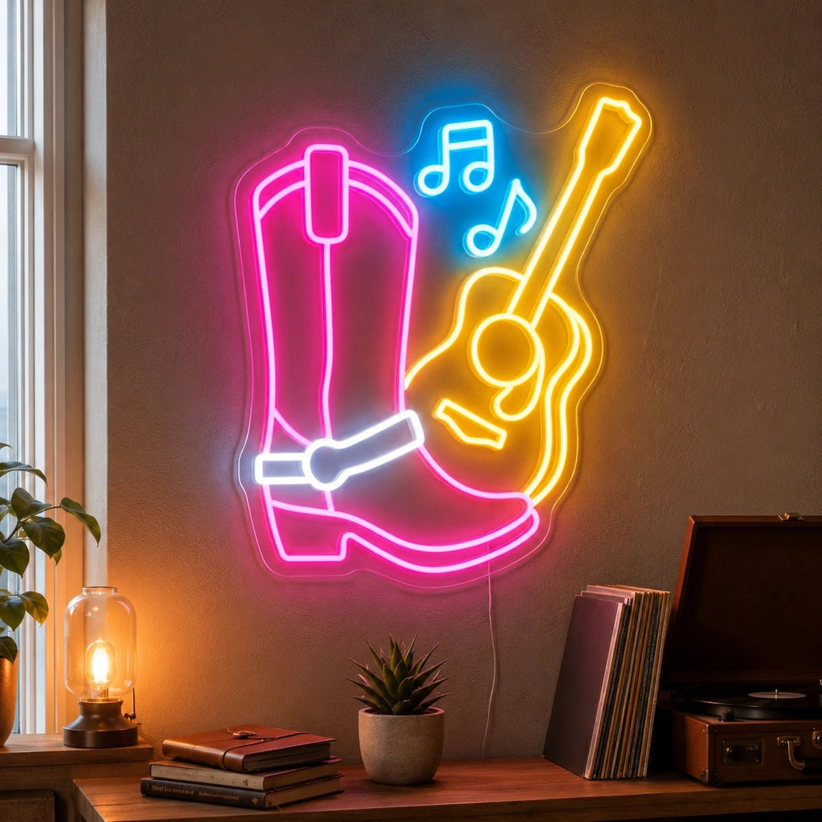 Cowboy Boot Guitar LED Neon Sign - Shineneon