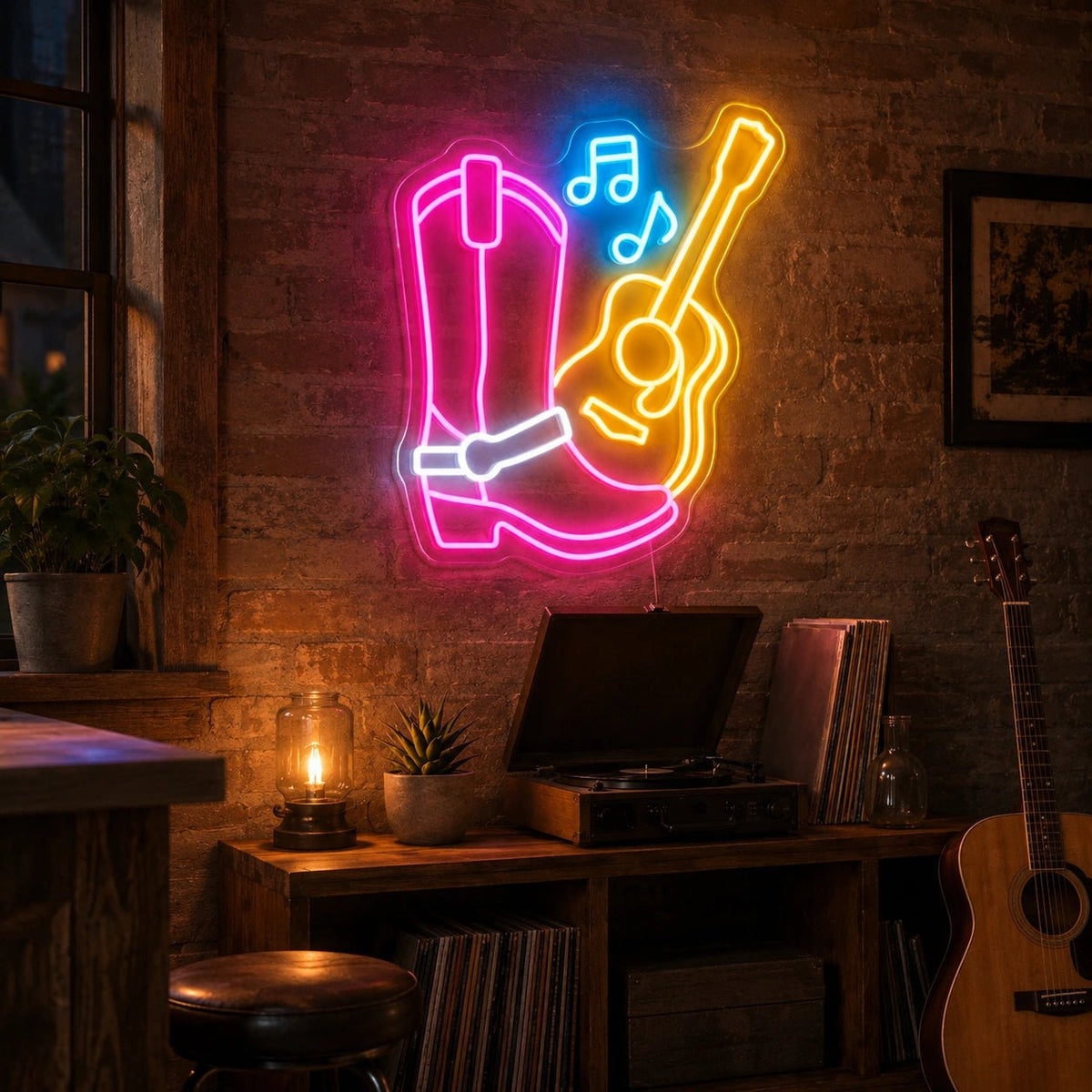 Cowboy Boot Guitar LED Neon Sign - Shineneon