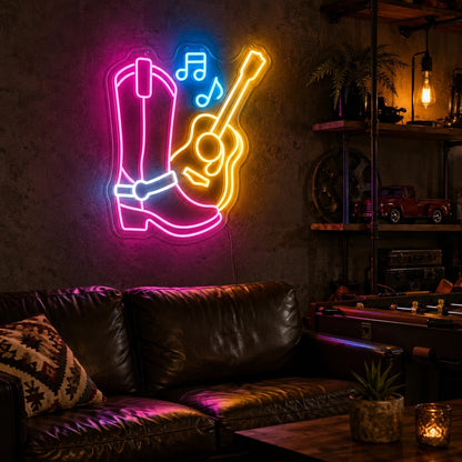 Cowboy Boot Guitar LED Neon Sign Man Cave Neon Sign - Shineneon