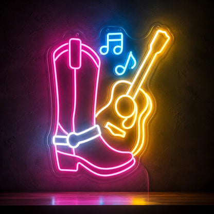 Cowboy Boot Guitar LED Neon Sign Man Cave Neon Sign - Shineneon