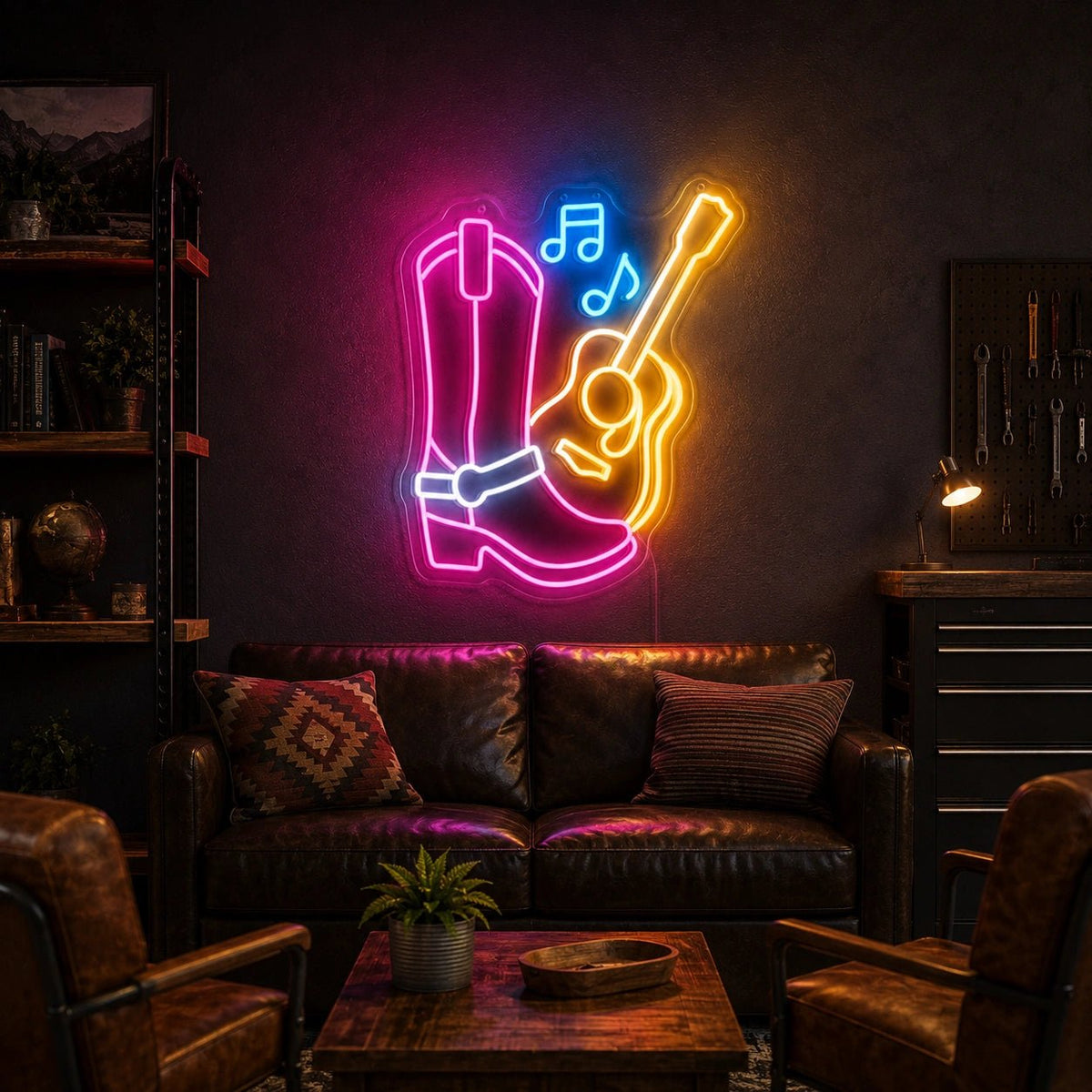 Cowboy Boot Guitar LED Neon Sign Man Cave Neon Sign - Shineneon