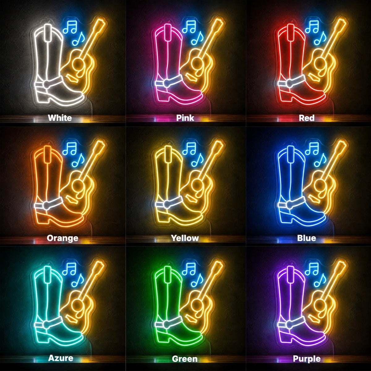 Cowboy Boot Guitar LED Neon Sign Man Cave Neon Sign - Shineneon