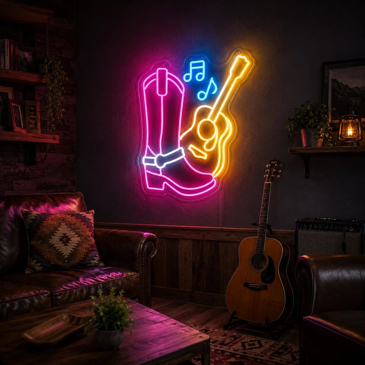 Cowboy Boot Guitar LED Neon Sign Man Cave Neon Sign - Shineneon