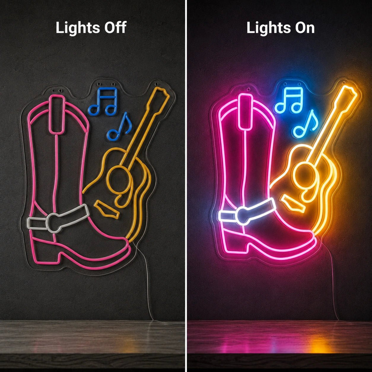 Cowboy Boot Guitar LED Neon Sign Man Cave Neon Sign - Shineneon