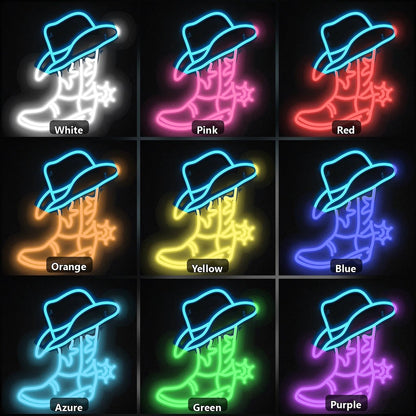 Cowboy Boot Hat Floral Spur Vintage LED Neon Sign - Shineneon