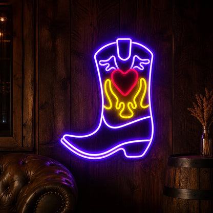 Cowboy Boot Heart Flames Vintage LED Neon Sign high-converting product image