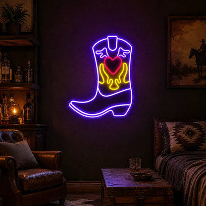 Cowboy Boot Heart Flames Vintage LED Neon Sign real lifestyle scene