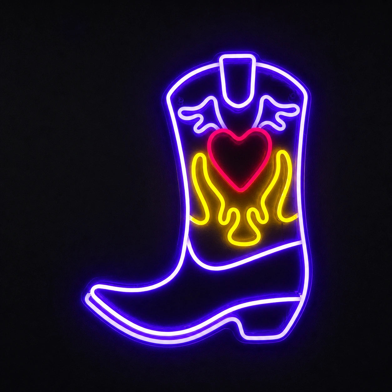 Cowboy Boot Heart Flames Vintage LED Neon Sign main product image