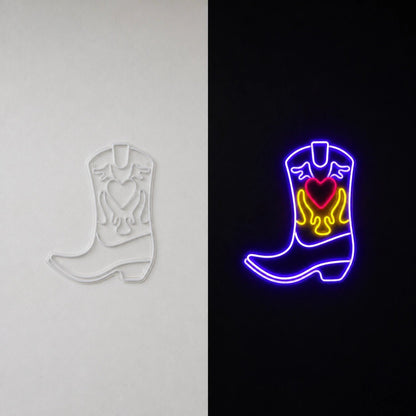 Cowboy Boot Heart Flames Vintage LED Neon Sign - Shineneon