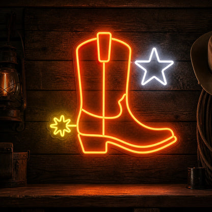 Cowboy Boot Star Spur Vintage LED Neon Sign high-converting product image