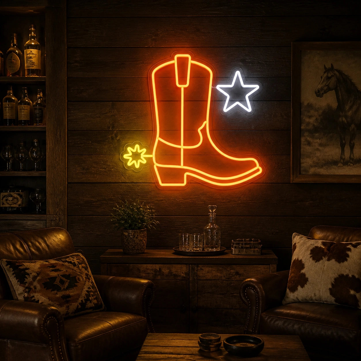 Cowboy Boot Star Spur Vintage LED Neon Sign real lifestyle scene