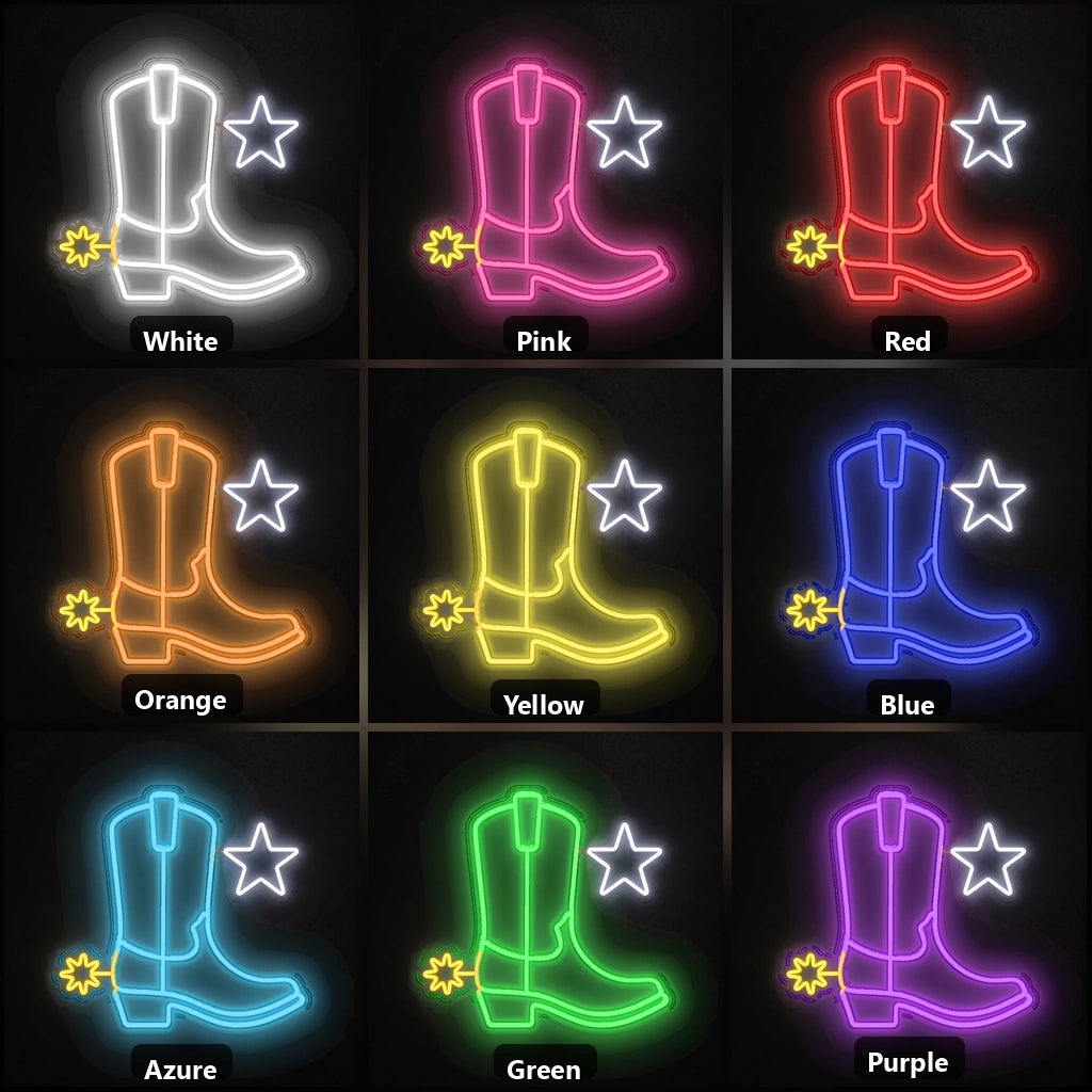 Cowboy Boot Star Spur Vintage LED Neon Sign color grid