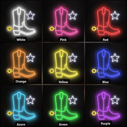 Cowboy Boot Star Spur Vintage LED Neon Sign color grid