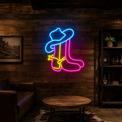 Cowboy Boot With Hat And Rope Vintage LED Neon Sign size image