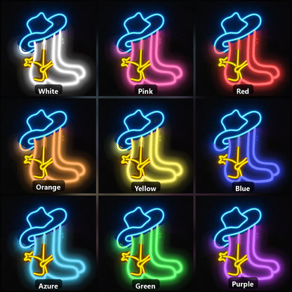 Cowboy Boot With Hat And Rope Vintage LED Neon Sign color grid