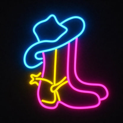 Cowboy Boot With Hat And Rope Vintage LED Neon Sign - Shineneon