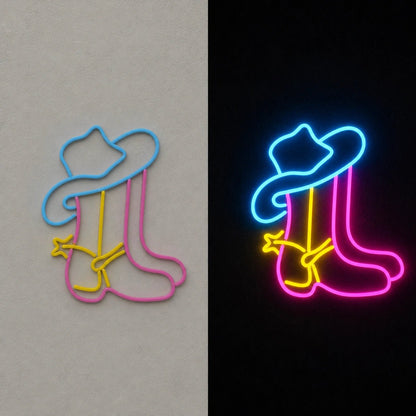 Cowboy Boot With Hat And Rope Vintage LED Neon Sign - Shineneon