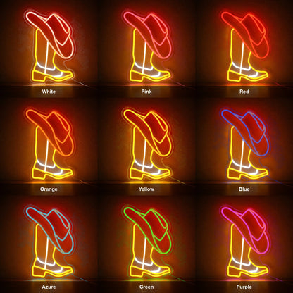 Cowboy Boot With Hat LED Neon Sign color grid