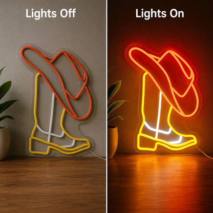 Cowboy Boot With Hat LED Neon Sign - Shineneon