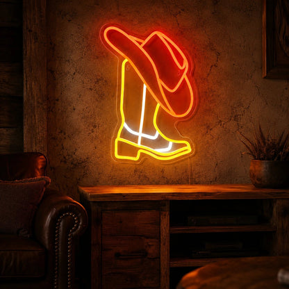 Cowboy Boot With Hat LED Neon Sign - Shineneon
