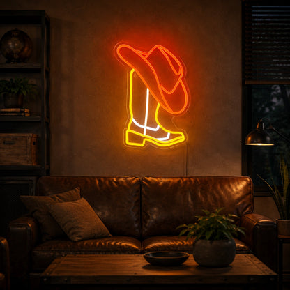 Cowboy Boot With Hat LED Neon Sign Man Cave Neon Sign size image