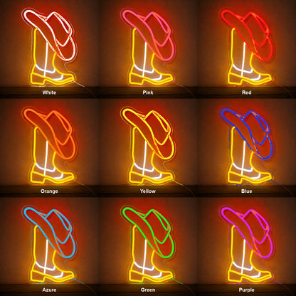 Cowboy Boot With Hat LED Neon Sign Man Cave Neon Sign color grid