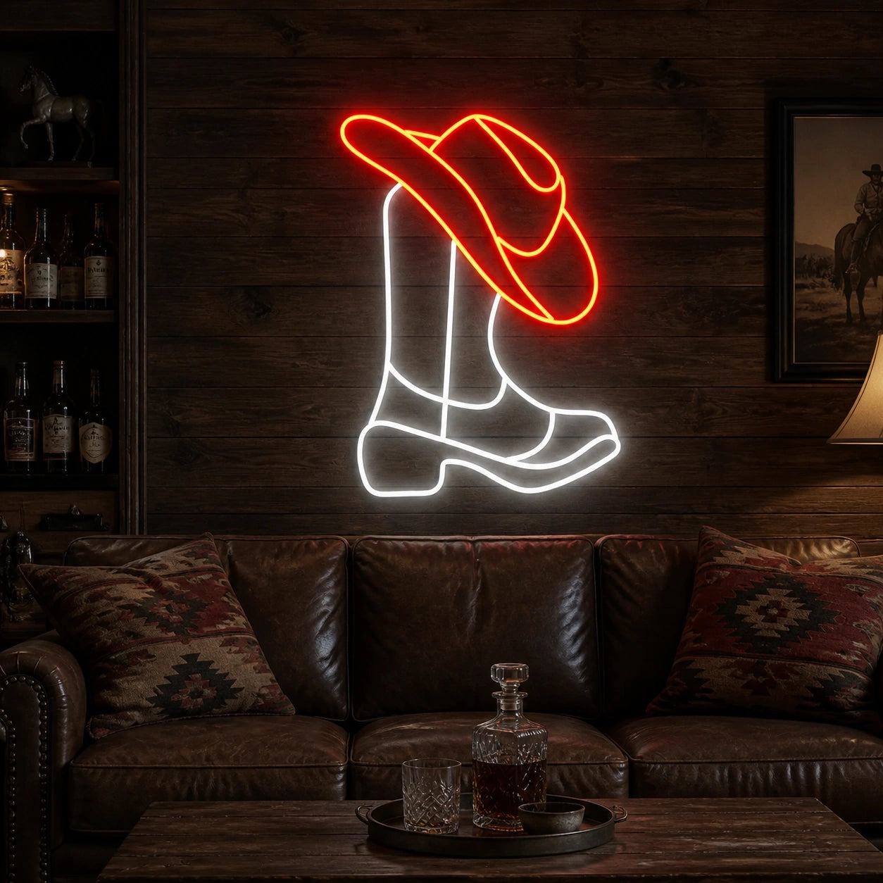 Cowboy Boots And Hat Dads Home Wall Art Vintage LED Neon Sign real lifestyle scene