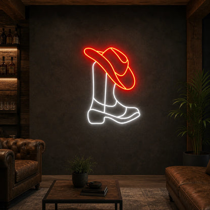 Cowboy Boots And Hat Dads Home Wall Art Vintage LED Neon Sign size image