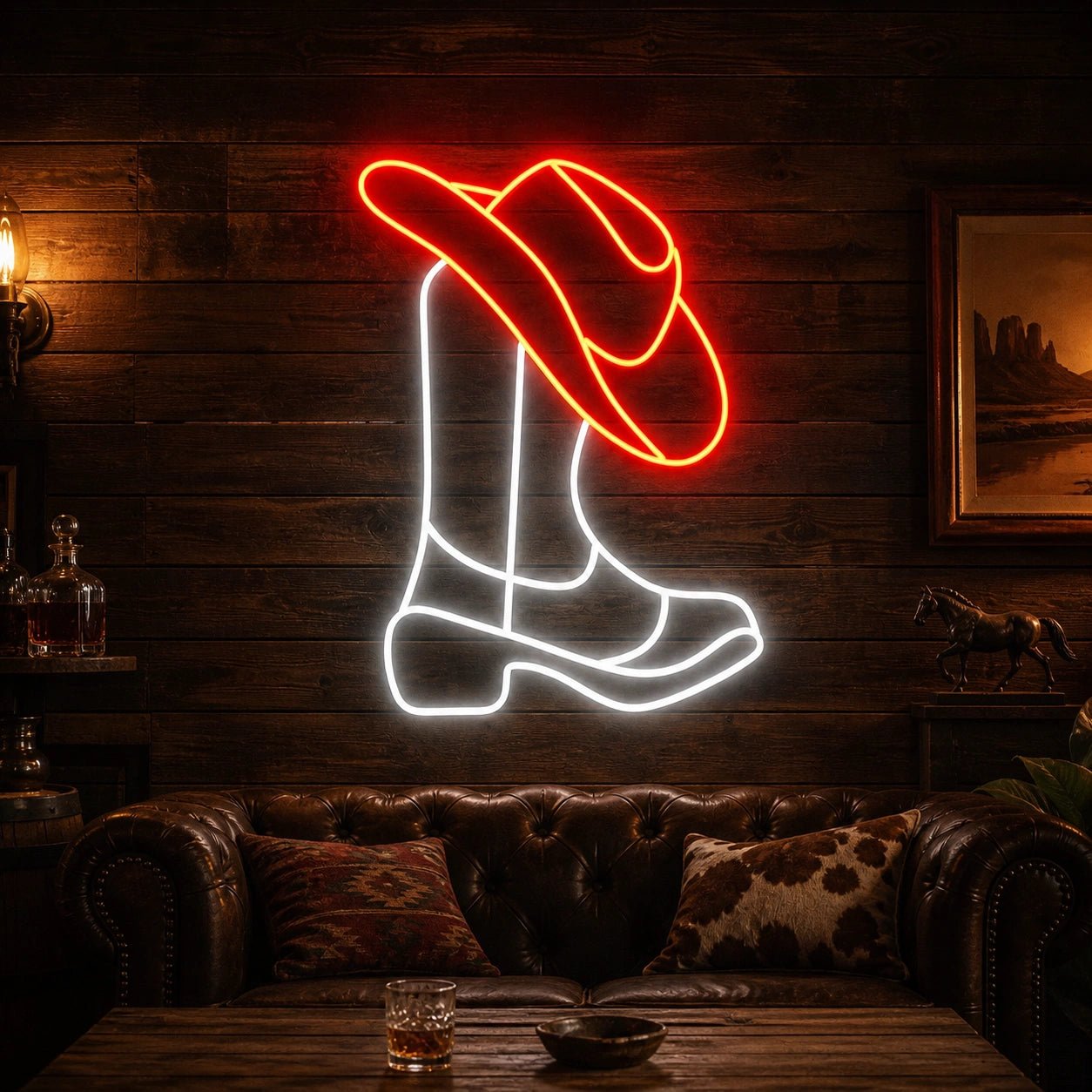 Cowboy Boots And Hat Dads Home Wall Art Vintage LED Neon Sign - Shineneon