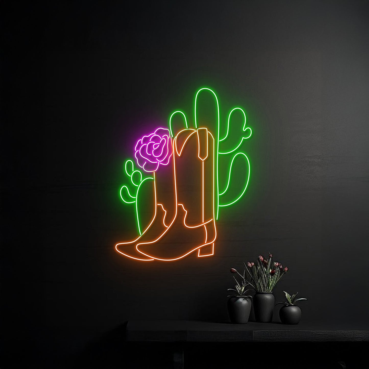 Cowboy Boots Cactus Neon Sign