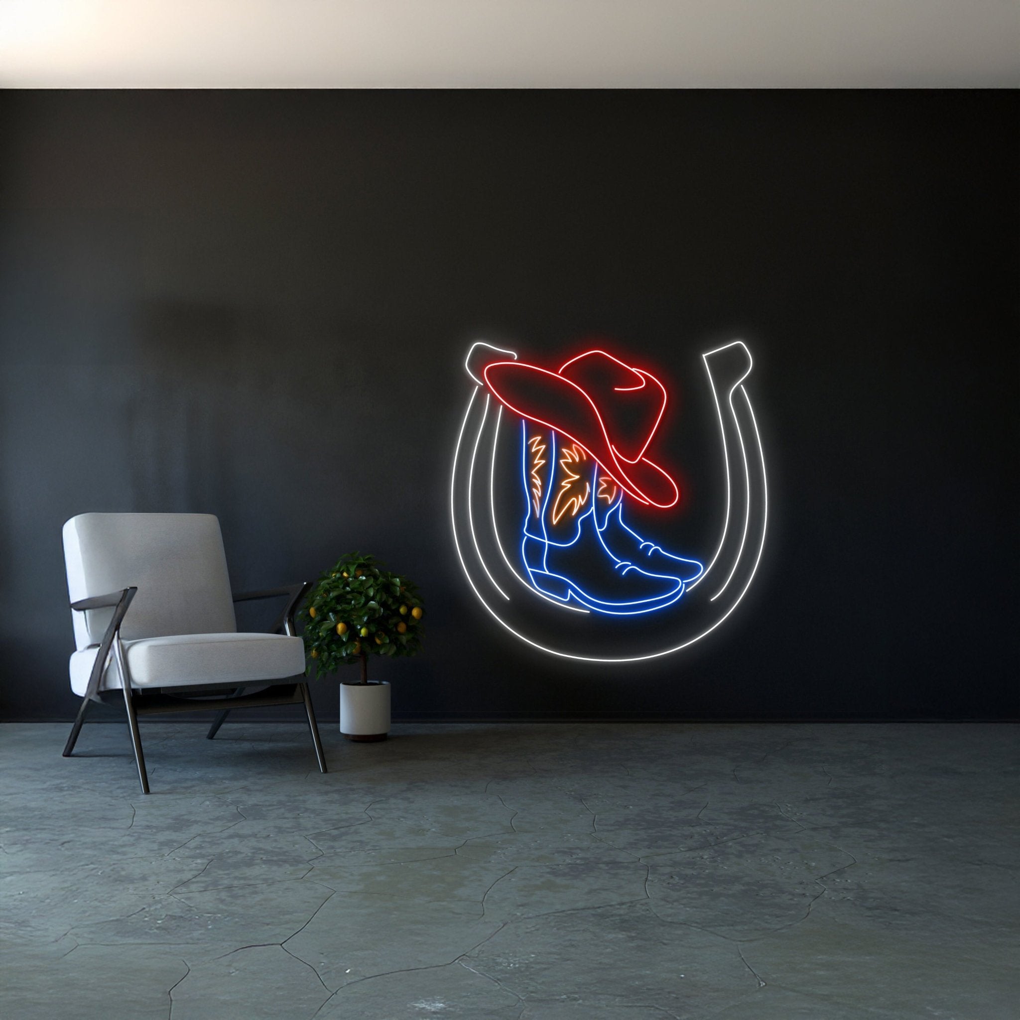 Cowboy Boots Horseshoe Neon Sign - Shineneon