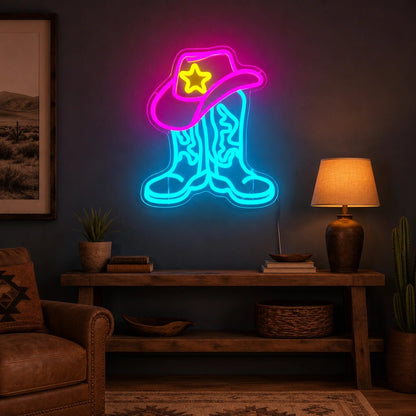 Cowboy Boots Sheriff Hat LED Neon Sign - Shineneon