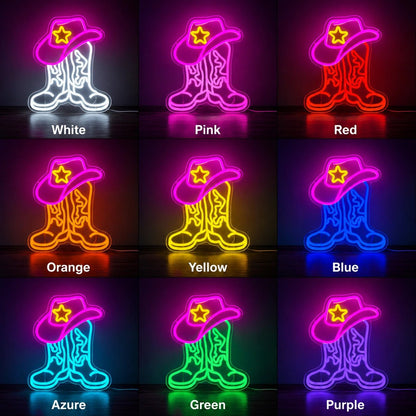 Cowboy Boots Sheriff Hat LED Neon Sign - Shineneon