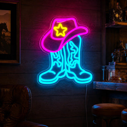Cowboy Boots Sheriff Hat LED Neon Sign - Shineneon