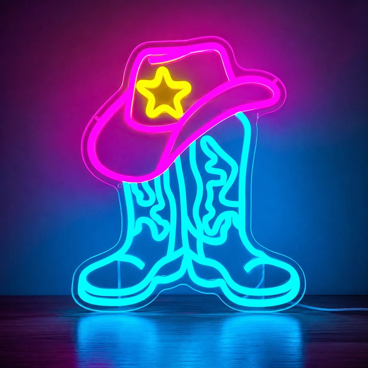 Cowboy Boots Sheriff Hat LED Neon Sign - Shineneon