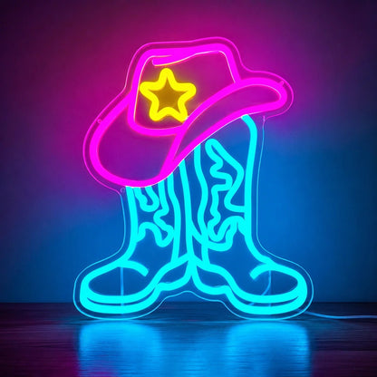 Cowboy Boots Sheriff Hat LED Neon Sign - Shineneon