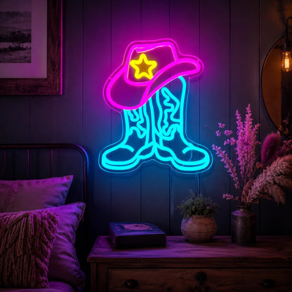 Cowboy Boots Sheriff Hat LED Neon Sign - Shineneon
