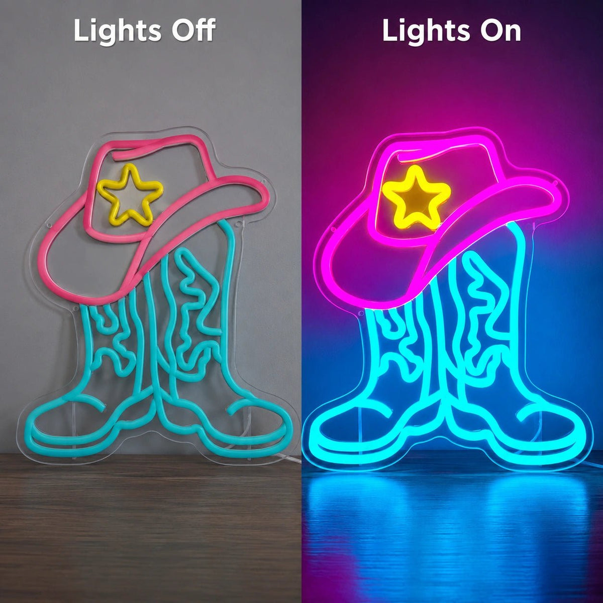Cowboy Boots Sheriff Hat LED Neon Sign - Shineneon
