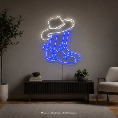 Cowboy Boots Wide Hat LED Neon Sign color grid