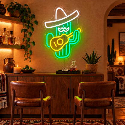 Cowboy Cactus Guitar LED Neon Sign — original product image 02