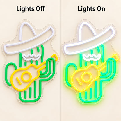 Cowboy Cactus Guitar LED Neon Sign — original product image 05