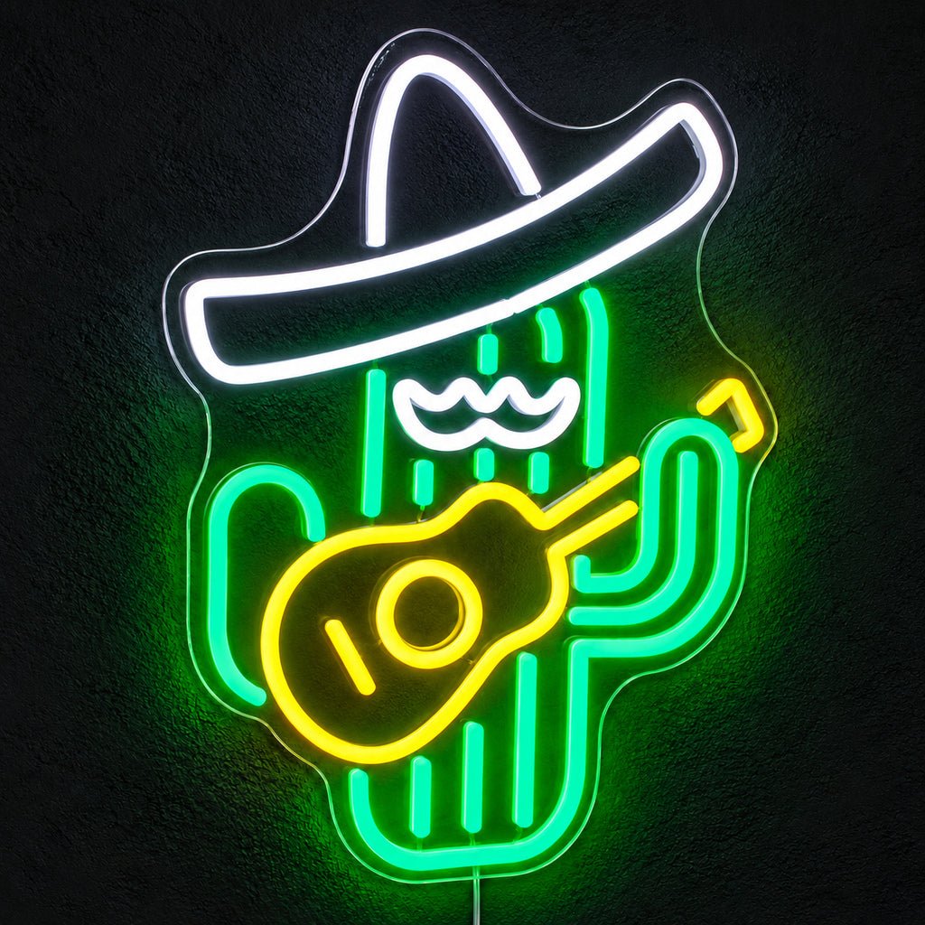 Cowboy Cactus Guitar LED Neon Sign - Shineneon