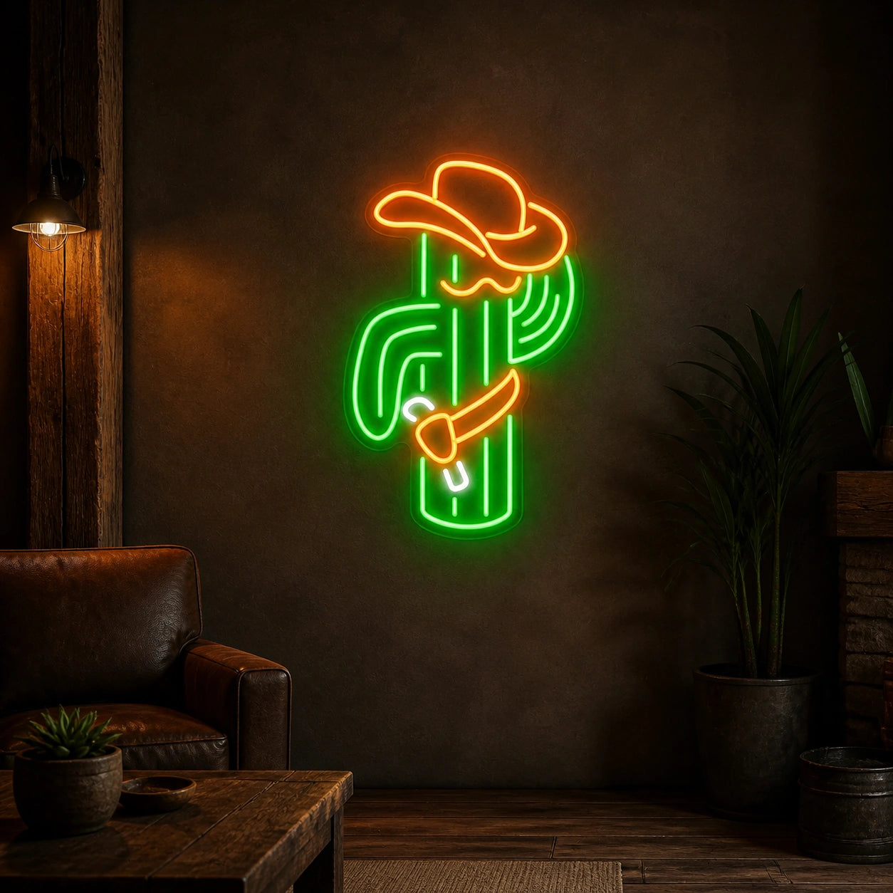 Cowboy Cactus Wall Vintage LED Neon Sign size image