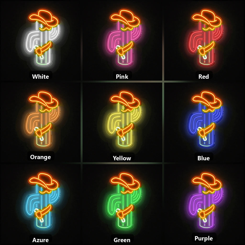 Cowboy Cactus Wall Vintage LED Neon Sign color grid
