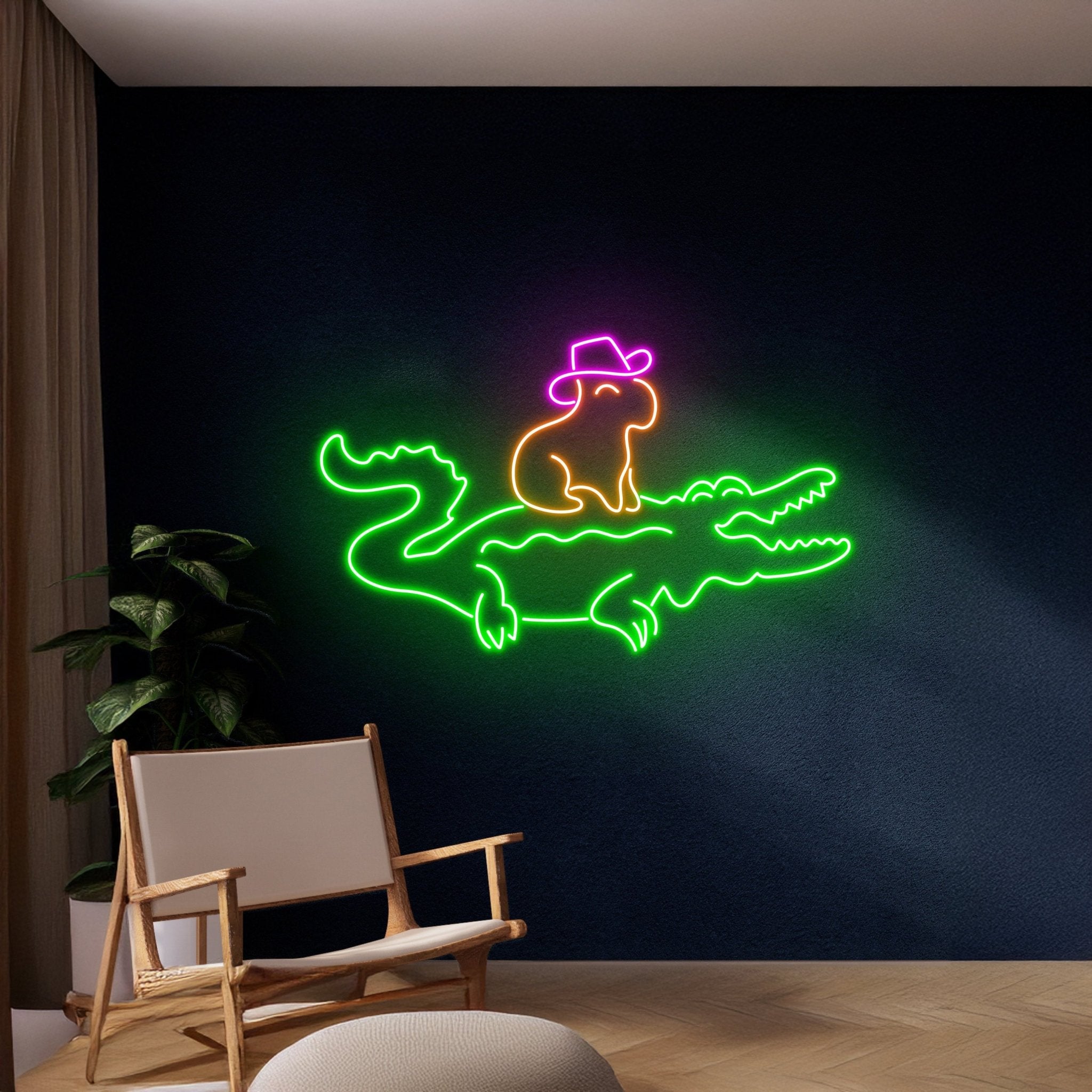 Cowboy Capybara Crocodile Neon Sign - Shineneon