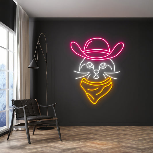 Cowboy Cat Neon Sign Wall Led Lights