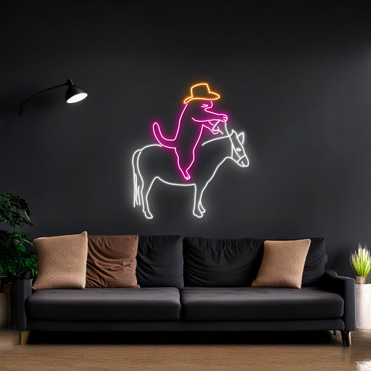 Cowboy Cat Riding Horse Neon Sign